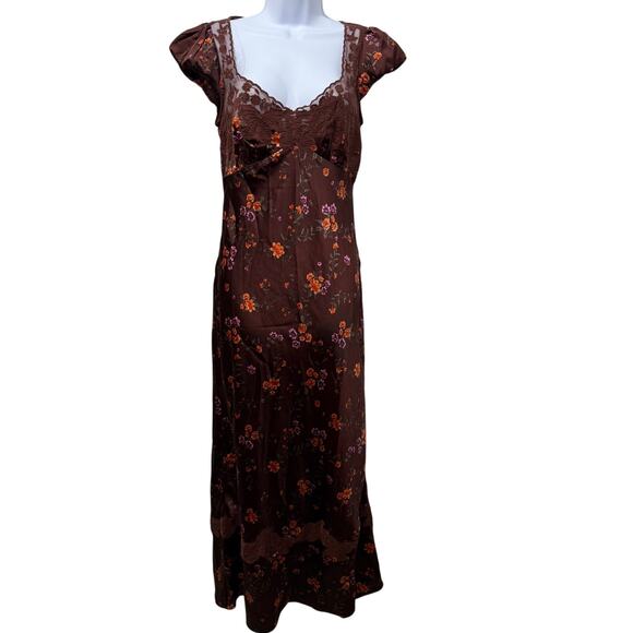Free People Butterfly Babe Cap Sleeve Midi Dress Satin Sml Fairy Cottage Regency - Picture 3 of 15